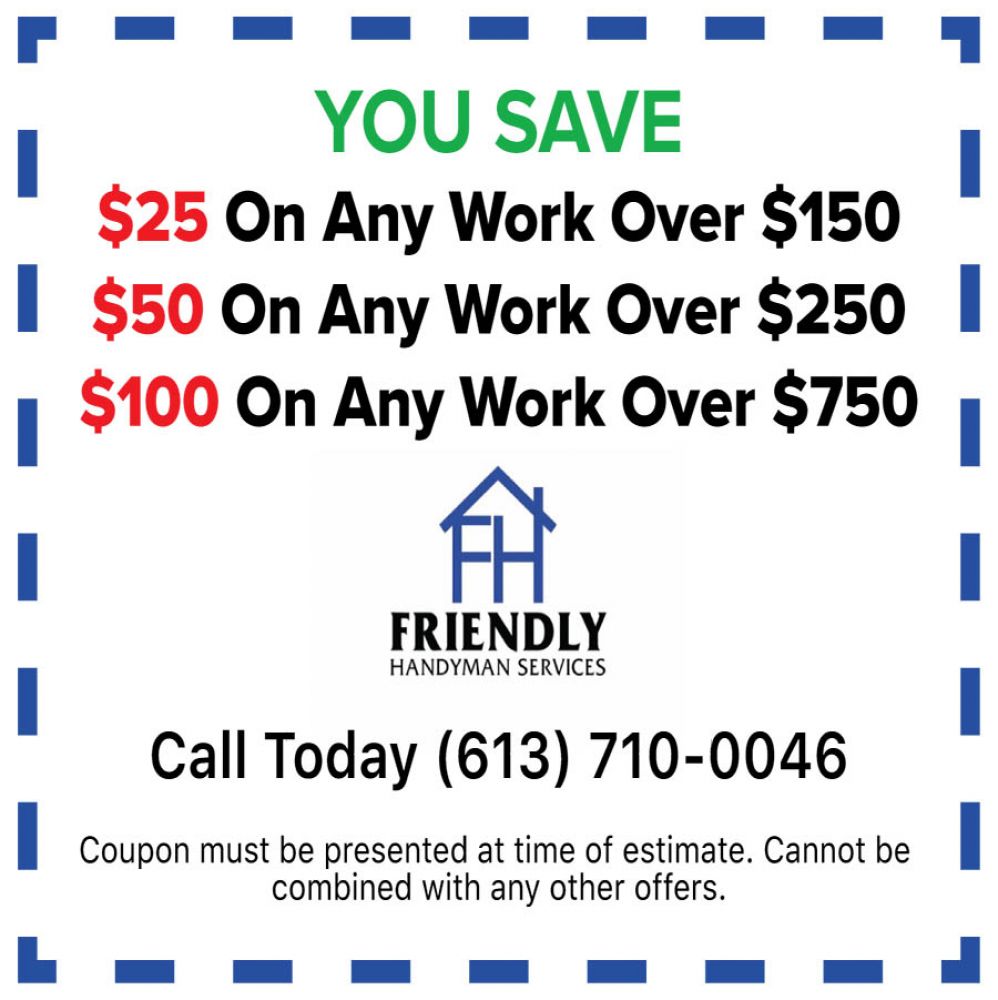 photo of a home repairs discount coupon offered by Friendly Handyman Services company in Orleans
