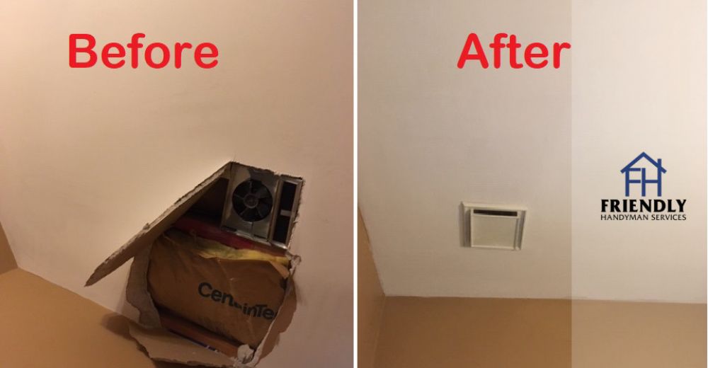 photo of drywall ceiling repair and vent job in Ottawa
